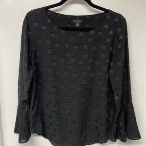 Ann Taylor Black Long Sleeve Blouse Womens Size Small Ruffle Sleeve